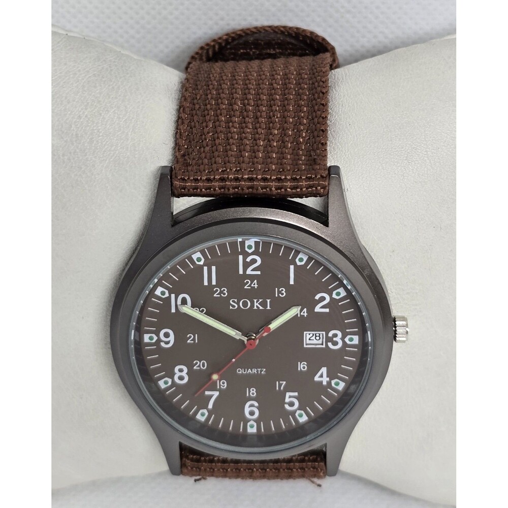 Men's SOKI US Military Army Calendar Analog Quartz Brown Canvas Band Watch 07 - Picture 4 of 9
